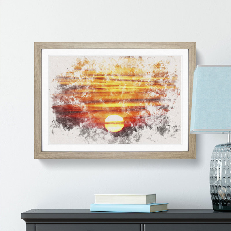 Orange Sunset - Picture Frame Painting Print, 40cm H x 60cm W x 2cm D, Oak Framed
