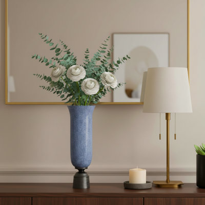 Frosted Textured Glass Vase for Table Home Decor - Elongated Tall Flower Vase Design Accent for Living Room Styling and Display - Blue & Silver
