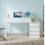 Bureau 39,37 po blanc brillant moderne avec 5 tiroirs et support pour imprimante (sans la chaise)