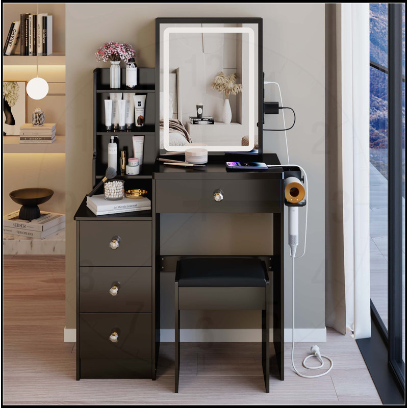 Versatile Left Bedside Cabinet with Advanced Features for Enhanced Functionality, Black