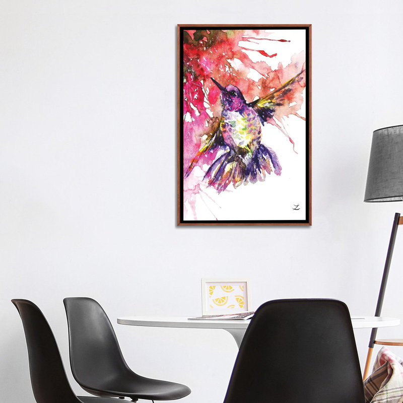 Colibri par Zaira Dzhaubaeva - reproduction d'art, Toile avec cadre brun, Aucun mat, H 40 po x l 26 po x P 1,5 po