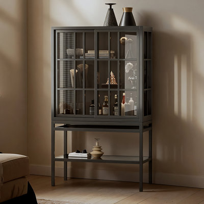 Black Solid Wood+Tempered Glass Display Cases