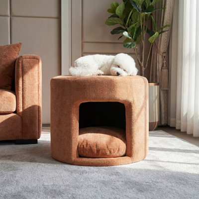 Nuzzle Modern Pet-Friendly Upholstered Ottoman with Hidden Pet Nook, Removable Cushion, and Acacia Wood Legs