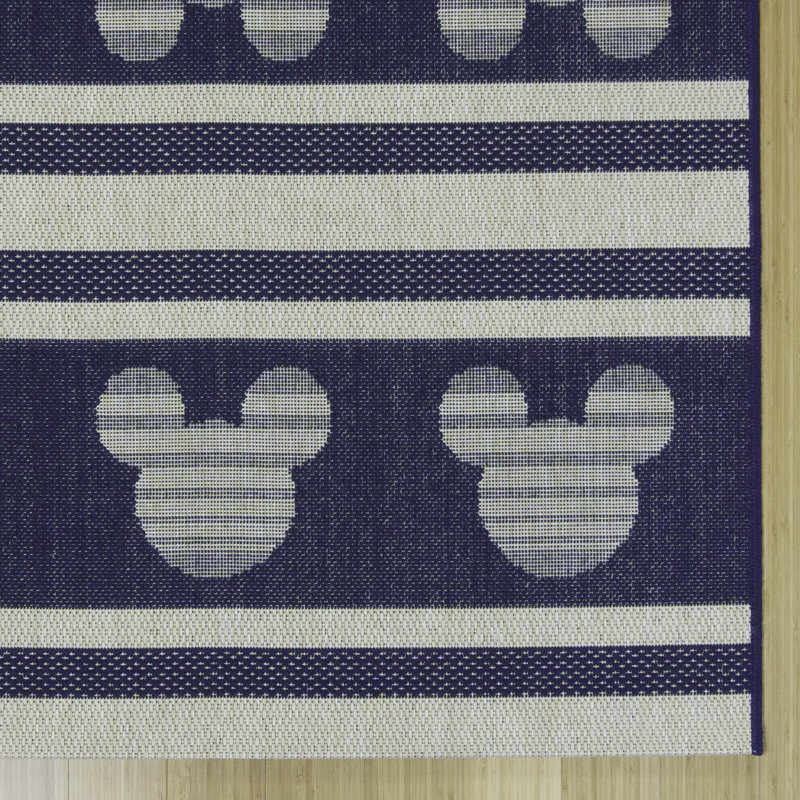 Tapis intérieur / extérieur à rayures bleu marine / ivoire Disney / Licensed, Rectangle 7 pi 10 po x 10 pi