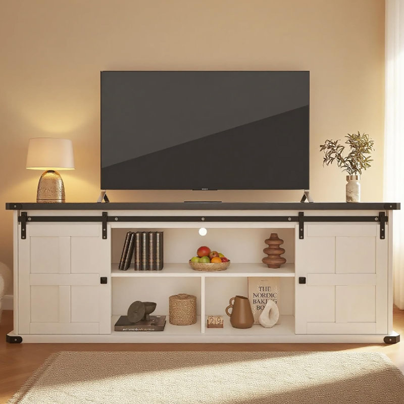 70" Farmhouse TV Stand for 80/75/70 Inch TVs,Entertainment Center Storage Cabinets with Power Outlets and Sliding Barn Door