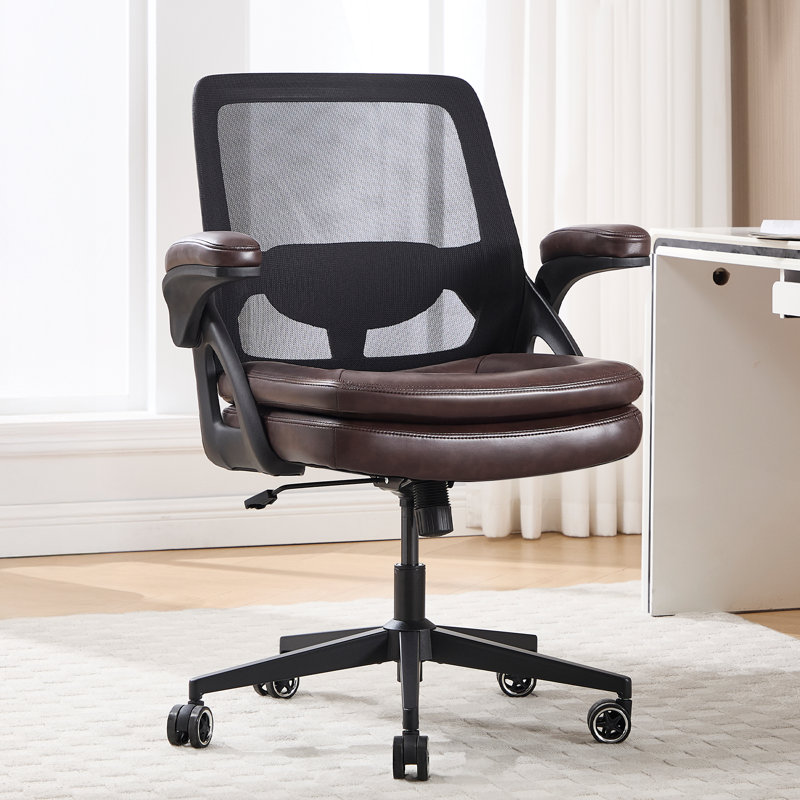 Office Chair with Flip Adjust Armrests , Swivel Computer Desk Chair, Brown