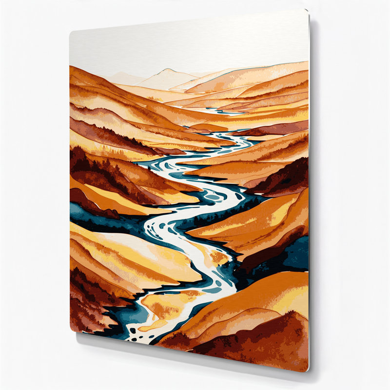 Aquarelle paysage 72, art mural en métal beige, H 14 po x l 11 po
