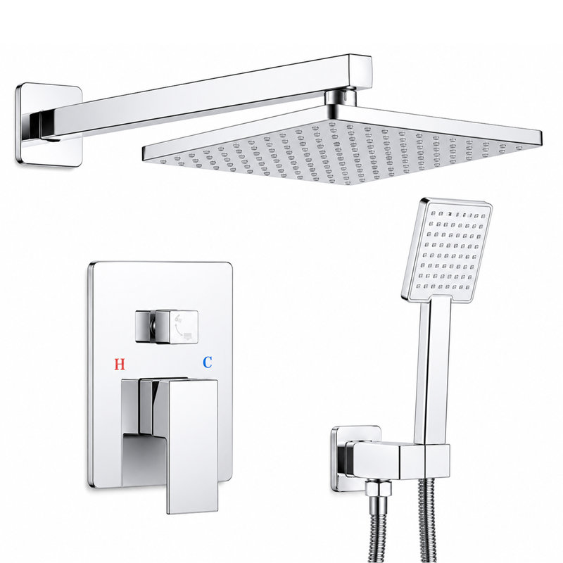 Système de douche carré à 4 jets avec douchette Prism (valve incluse), Chrome poli