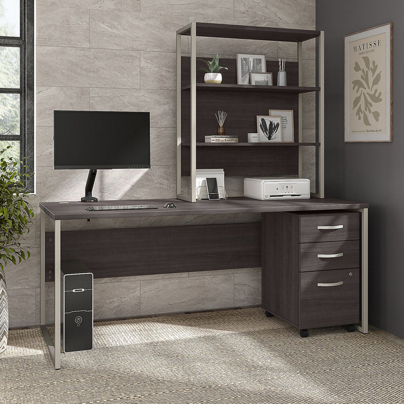 Bureau hybride avec rehausse, Gris orage