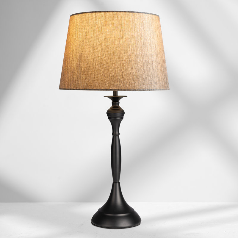 Antibes Candlestick Style Metal Table Lamp, Black, 55cm H x 30cm W x 30cm D, Black Base/Gold Shade