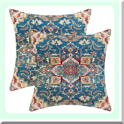 Ethnic Linen Boho Pillow Covers - Set of 2 Carpet Pattern Farmhouse Bohemian Cushion Throw Pillows for Sofa Couch Outdoor Decor