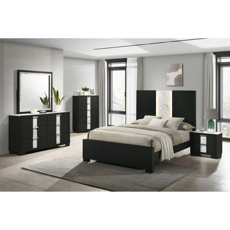 Table de chevet à finition noire 1pc