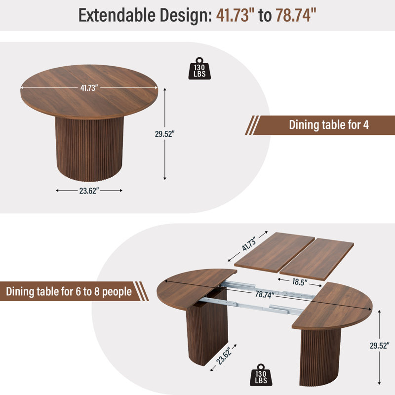 Table de salle à manger extensible, Noyer
