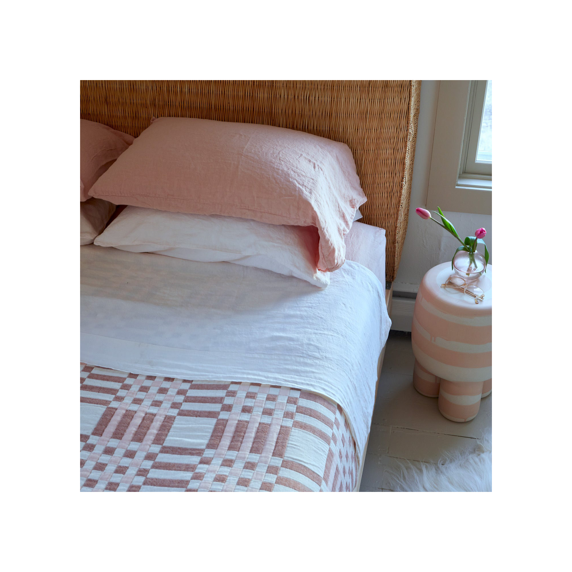 Simple Plaid Cotton Jacquard Throw Blanket, Blush/Terracotta, Queen