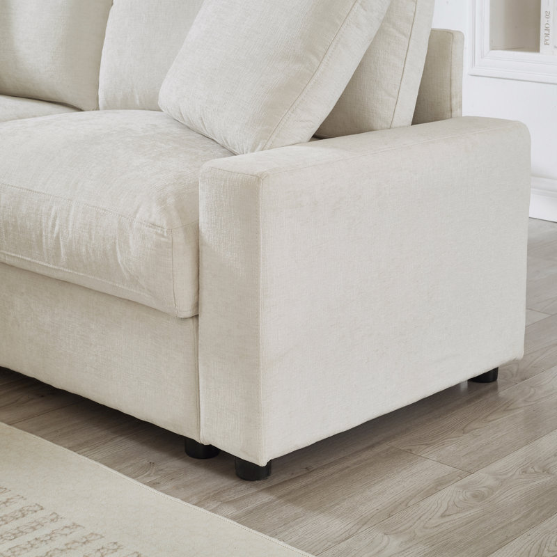 Canapé modulaire multifonctionnel avec rangement, polyester beige, conception moderne peu encombrante