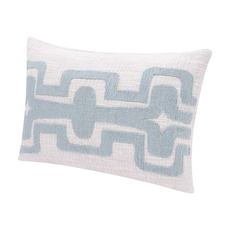 Housse de coussin géométrique faite main en mélange de laine et coton, Bleu océan / ivoire, Rectangle H 16 po x l 24 po
