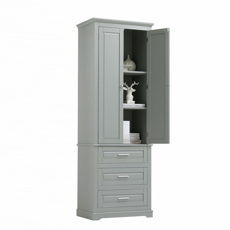 Armoire de rangement haute avec trois tiroirs, Gris