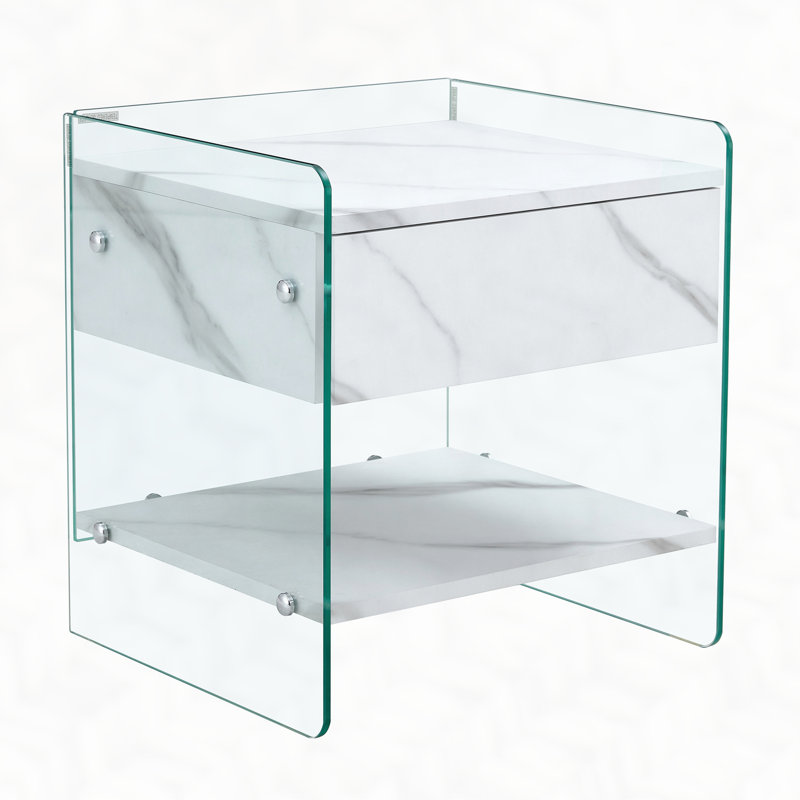 Table de chevet avec tiroirs, Blanc