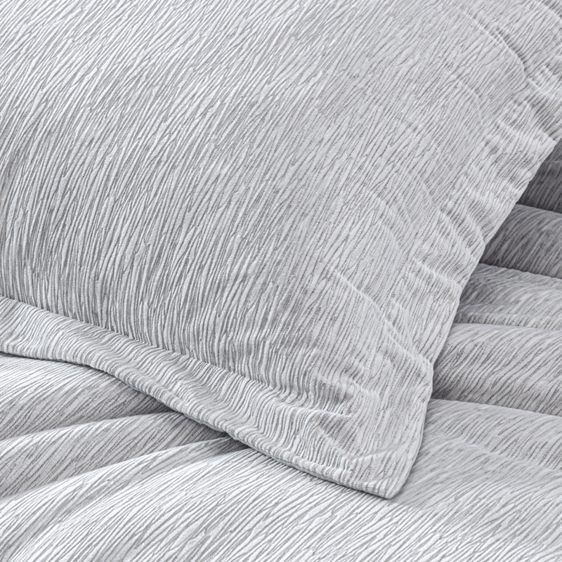 Full Gray Embossed Velvet Reversible Comforter Set
