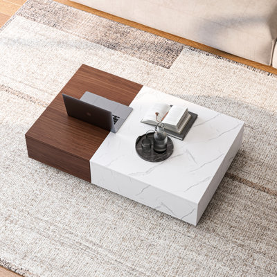 Modern Style Coffee Table With Two Storages In Rectangular Walnut Storage Spaces