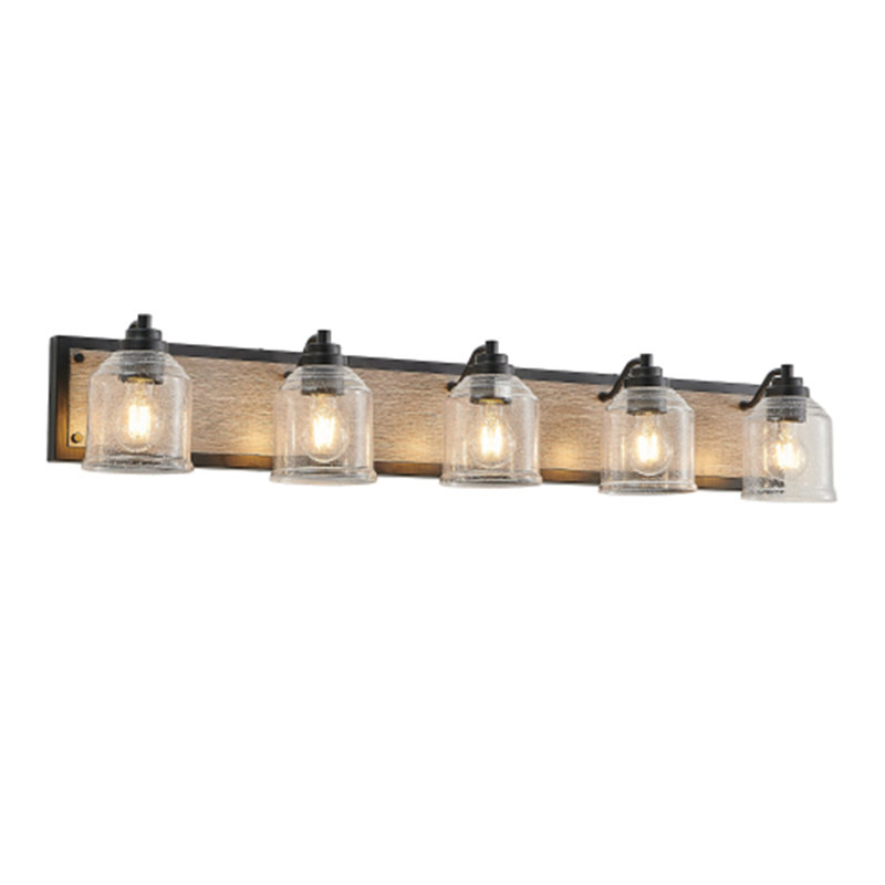 Franchelle Farmhouse Vanity Lighting, Black Wall Sconce With Clear-Seeded Glass Shades, Moisture-Resistant Iron Back Panel