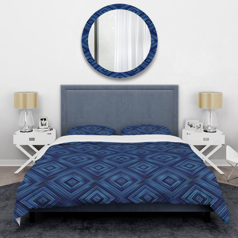 Blue Modern Maze III - Ensemble de housse de couette moderne, Housse de couette très grand + 2 très grandes ta
