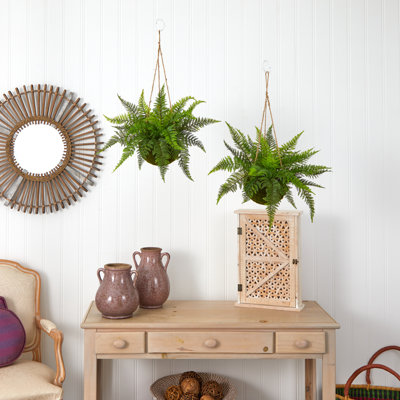 13'' Faux Fern Plant in Wood Basket