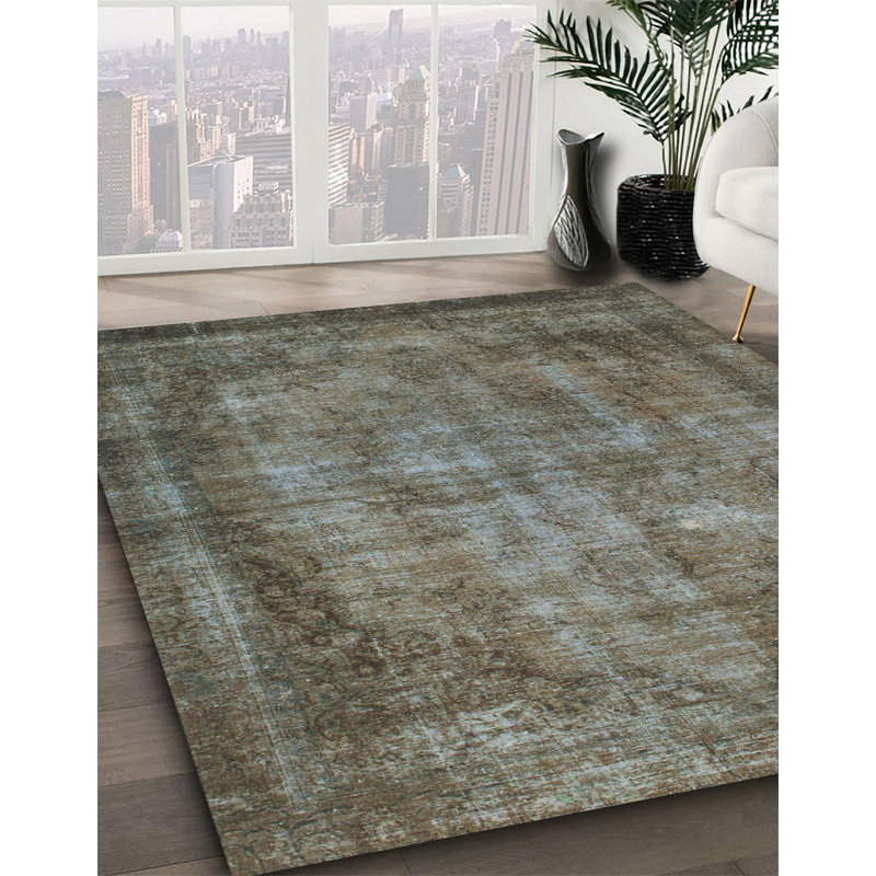 Tapis gris foncé en laine Power Loom, Rond 7 pi
