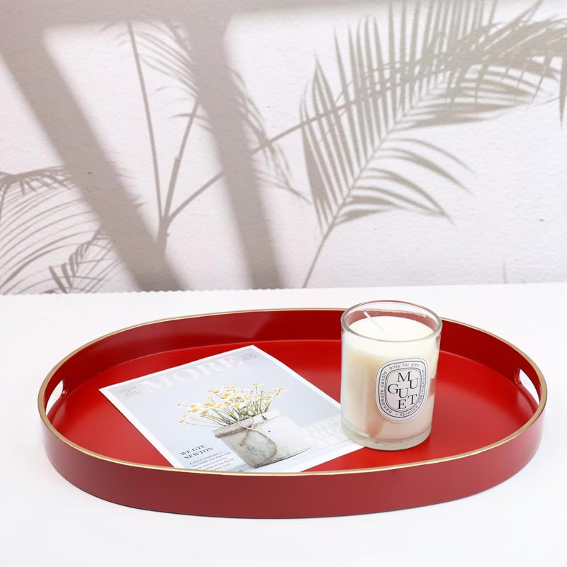 Plateau de service ovale rouge en plastique
