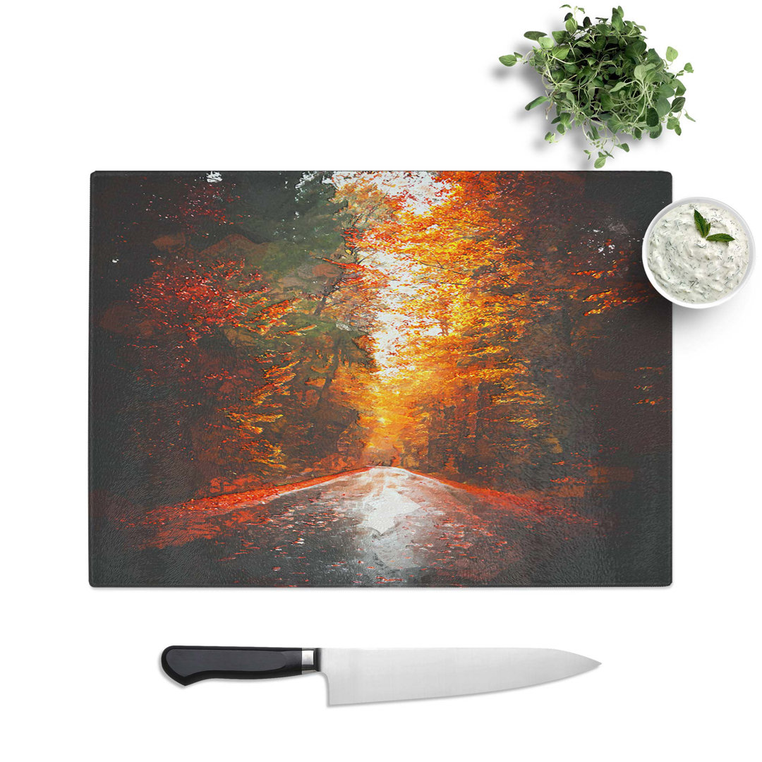 Tempered Glass Autumn Road in Austria Chopping Board