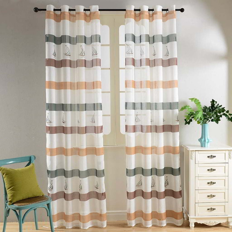 Panneau de rideau simple à oeillets à rayures pour fenêtre haute Cordell, Orange / Marron / Vert