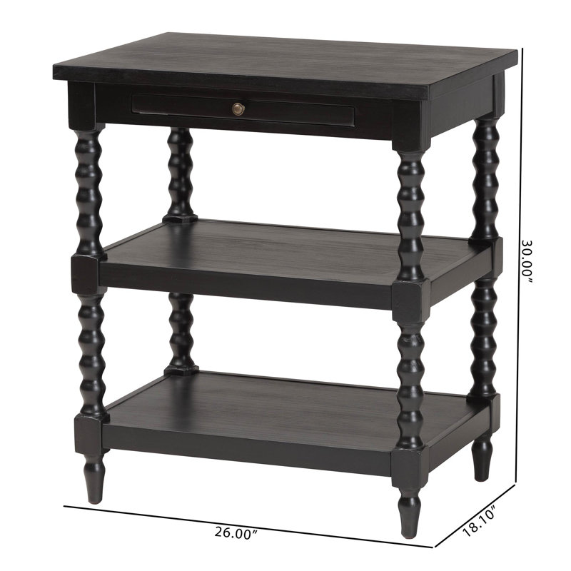 Imogene Black Wood End Table with Turned Legs