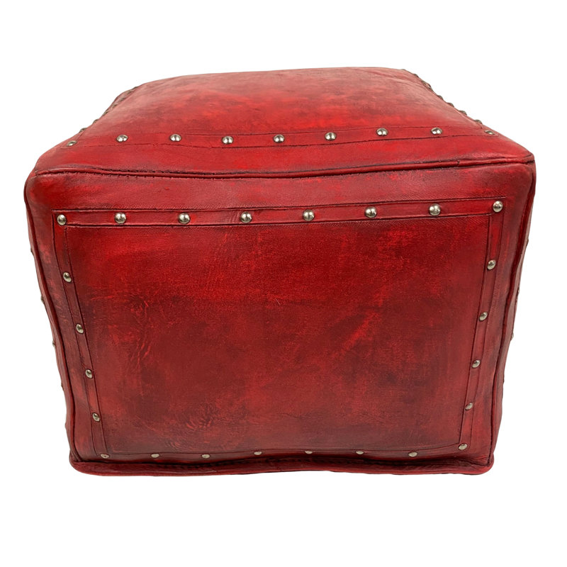 Anna-Marie Upholstered Pouf, Red Genuine Leather