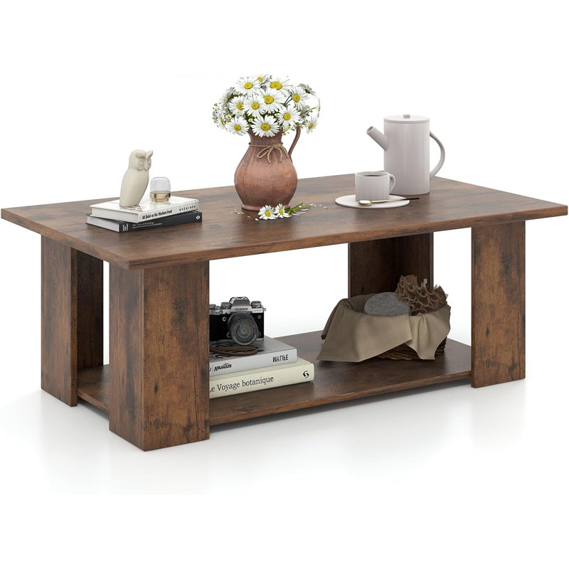 Table basse rectangulaire moderne à 2 niveaux, petite table basse pour petits espaces