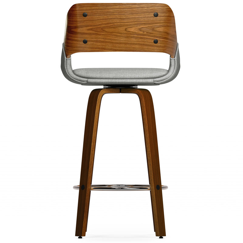 Carly Gray Upholstered Swivel Counter Stool with Walnut Back