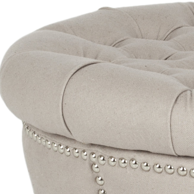 Upholstered Ottoman, Beige Linen