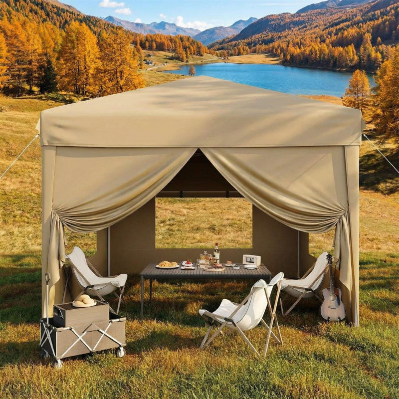 Auvent 10 x 10 pi avec 4 parois latérales, Beige