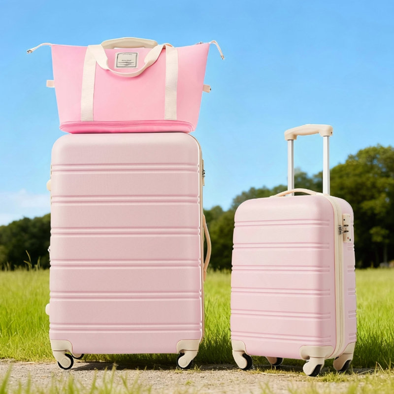 Valise Hardshell 2 pièces + valise à roulettes avec verrou TSA léger 20 po + 28 po, Light Pink