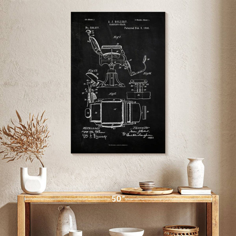 Barber's Chair Vintage BW - impression sur toile tendue, H 39 po x l 26 po x P 1,25 po