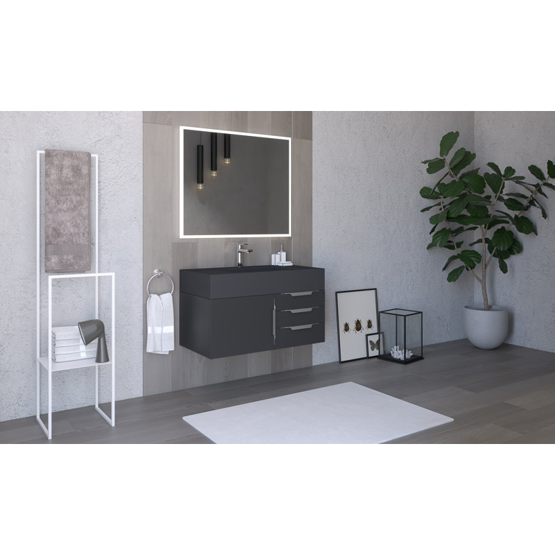 Nile 36" Wall-Mounted Single Bathroom Vanity Set, Black, Brushed Nickel, Gray