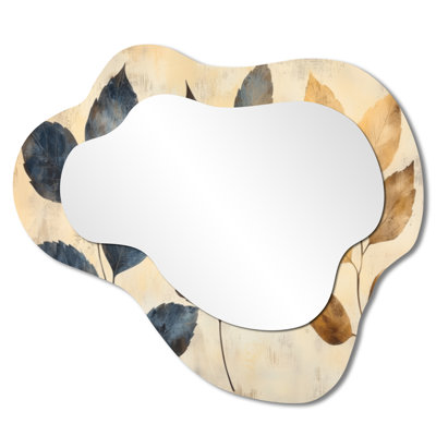 Faded sépia feuilles I - miroir asymétrique irrégulier à feuilles, miroir mural traditionnel, imprimé sur métal