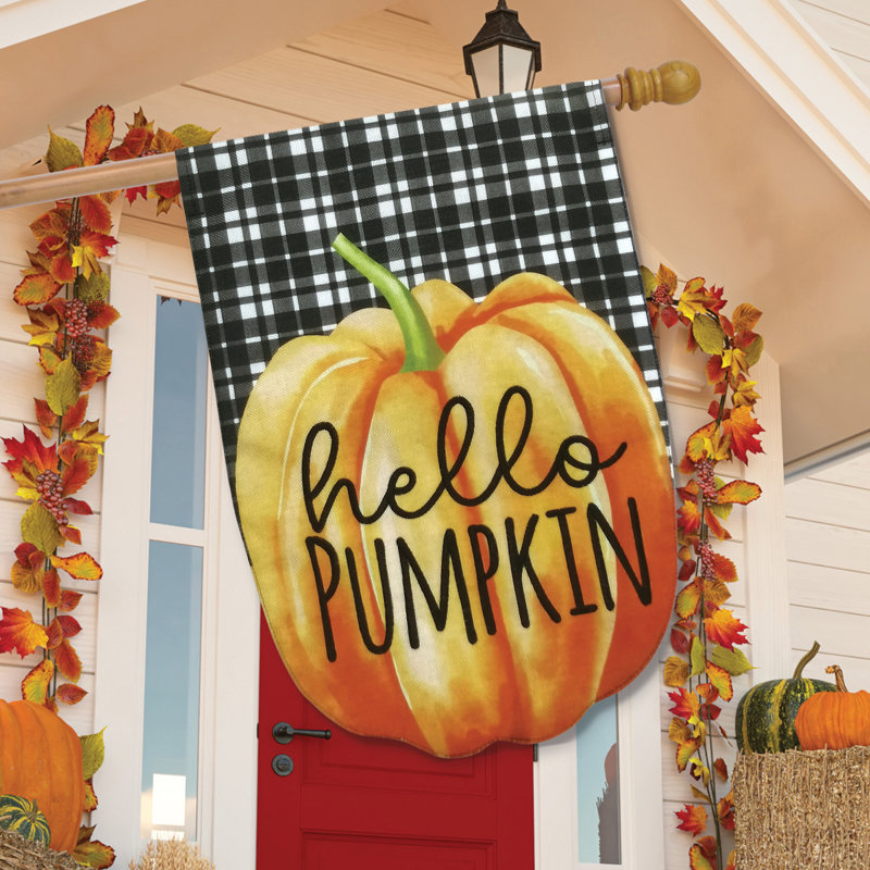 Hello Pumpkin Burlap House Flag