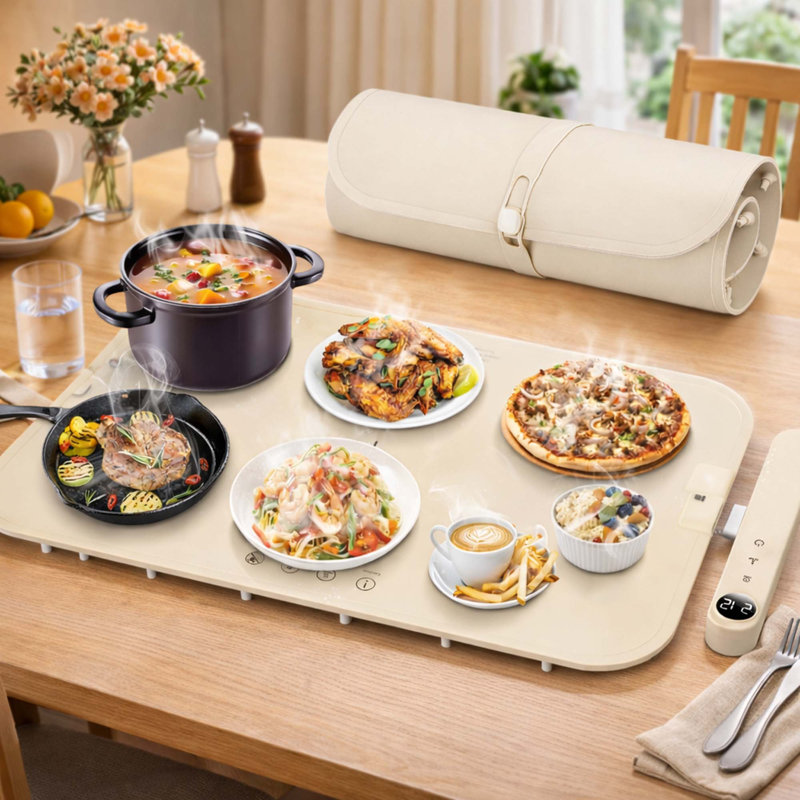 Food Warming Mat For Food Detachable, Upgrade High-Tech Graphene Heating Fast Full Surface, Electric Warming Tray With 6 Adjustable Temp, 6 Hours Timer Function For Parties Buffet And Daily Use，White