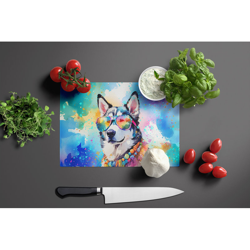 Siberian Husky Hippie Dawg Glass Cutting Board Large