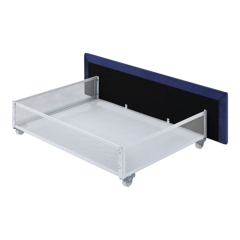 Lit plateforme tapissier avec rangement Amillya, Grand, Bleu marine
