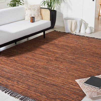 Riplex Vintage Leather Flat Weave Recycled Leather/Cotton Solid Color Rug in Brown