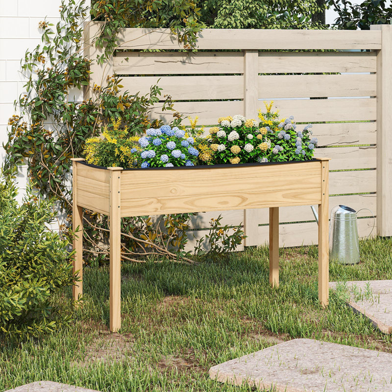  2PCS Wooden Raised Garden Bed w/Legs Liner Drainage Holes Large Planter Box, 2