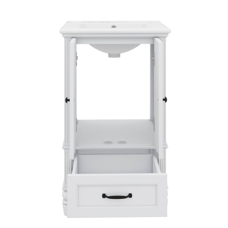 Meuble-lavabo de 20 pouces avec lavabo - Portes silencieuses à fermeture en douceur, tiroir simple, loquet de porte magnétique et patins réglables