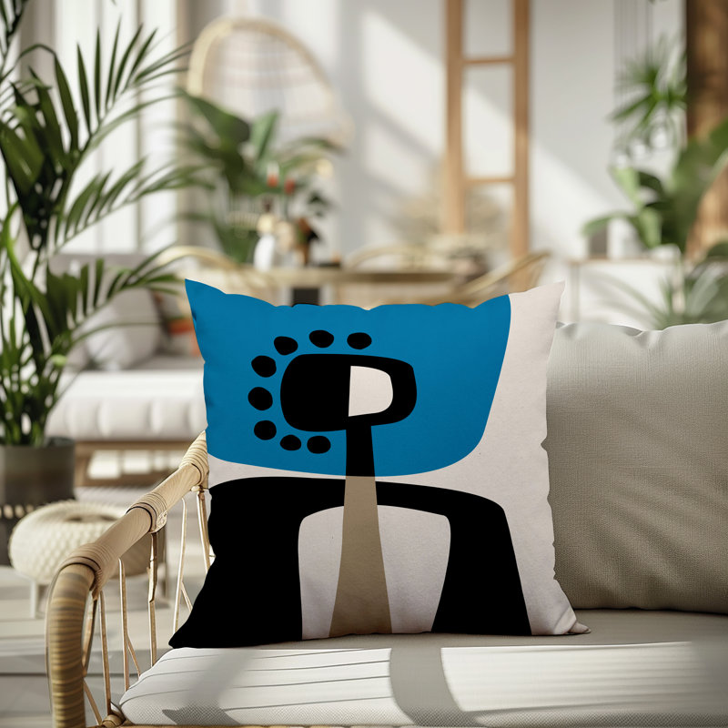 Oreiller carré réversible intérieur / extérieur Tobe Minimalist, H 19 po x l 19 po, Turquoise / noir / blanc cassé