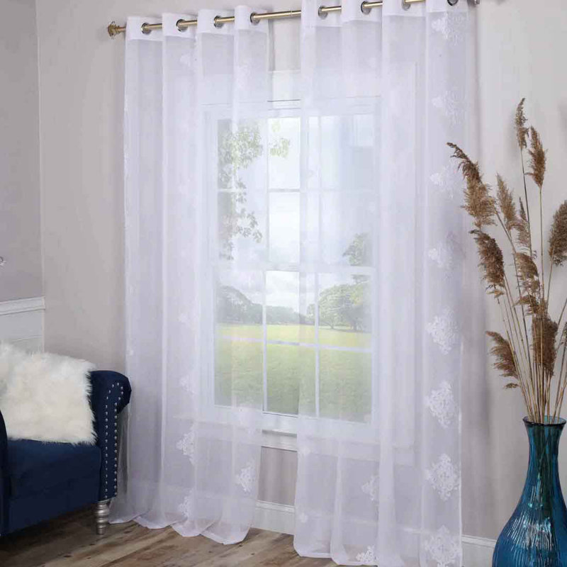 Patric Lightweight Damask Sheer Grommet Curtain Panels, 52" x 63", White
